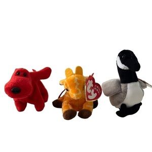 TY Jingle Beanies Collection:  Rover Red Dog, Twigs Giraffe & Loosy the Goose